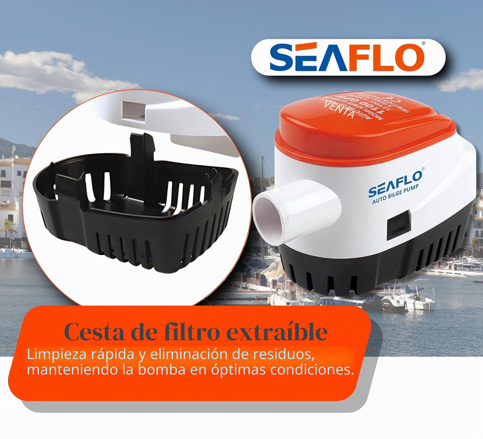LIGHTEU Seaflo - Bomba automática de agua de sentina sumergible para barcos, 12 V, con interruptor de flotador 1100 GPH