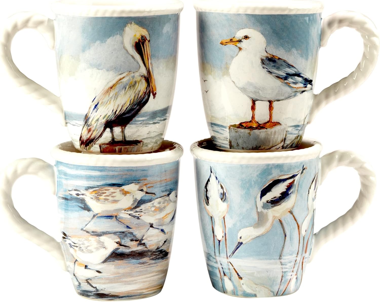 Unknown1 16-Piece Dinnerware Set Service for 4 Blue Multi Color Off/White Coastal Casual Farmhouse Round Ceramic 16 Piece Dishwasher Safe Microwave