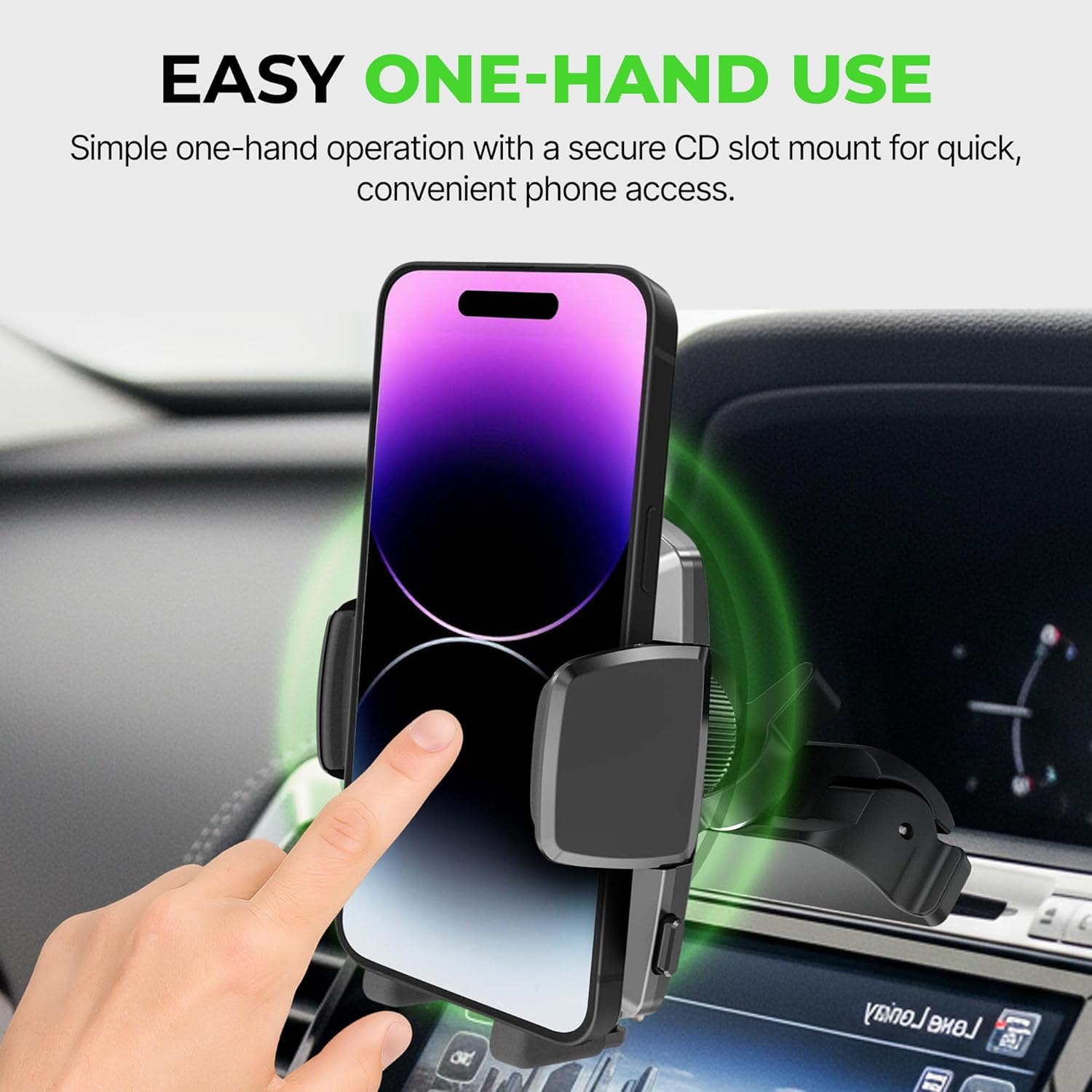 Simple CD Cradle Phone Mount - Upgraded Hands-Free Car Phone Holder - Thick Case Friendly - Mount for CD Player - Compatible with iPhone 12-17 & iPhone Air, Android - Black
