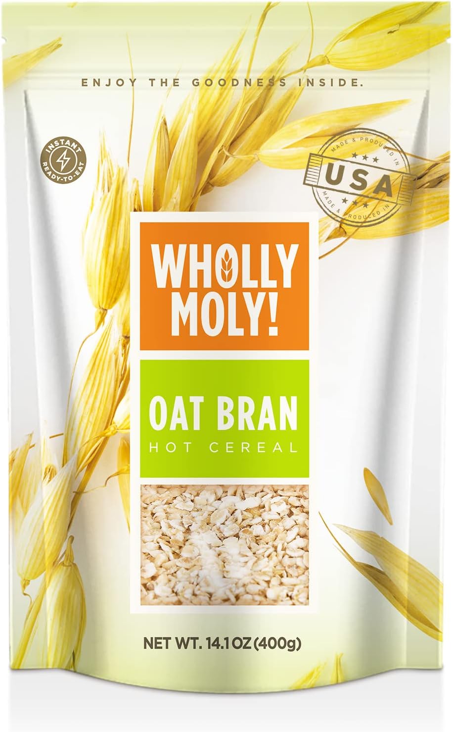 Oat Bran, Instant Oatmeal, Original 400g*1 Pack, High Fiber, No Sugar Added, All Natural, Vegan Friendly
