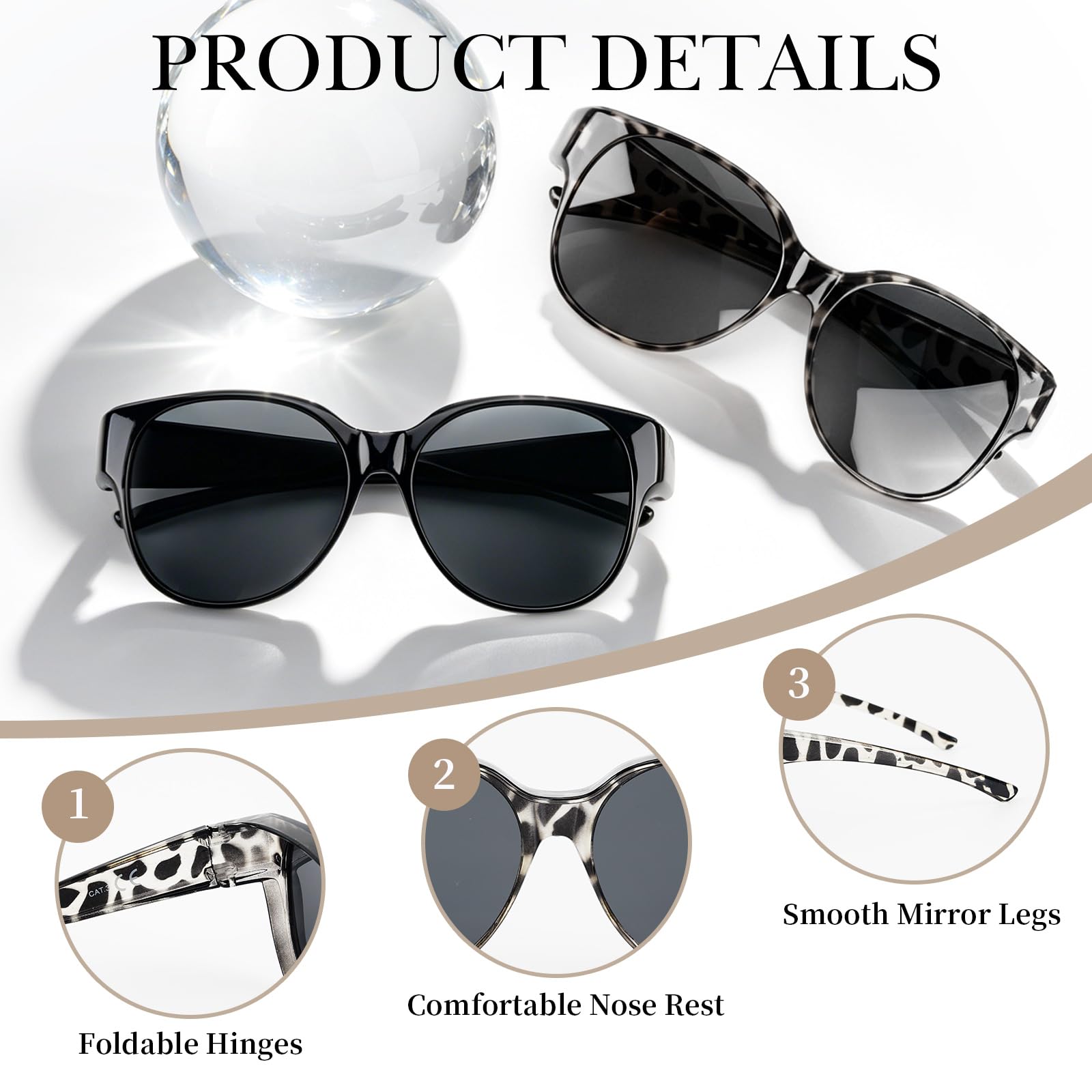 2 Stück Sonnenbrille Über Normale Brille, Polarisierte Überzieh Sonnenbrille Herren und Damen, Modische Blendfreie Sunglasses mit UV400 Schutz Ultra für Brillenträger