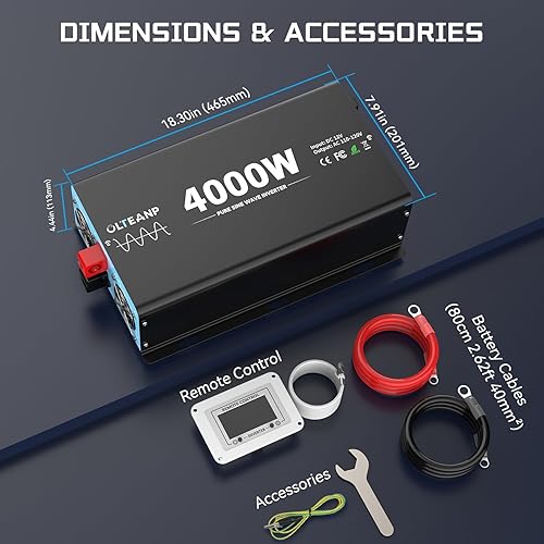 Miniatura 8 de OLTEANP Inversor de onda sinusoidal pura de 4000 vatios, inversor de corriente de 4000 W, inversor de corriente de 12 V CC a 120 V CA con 4 salidas