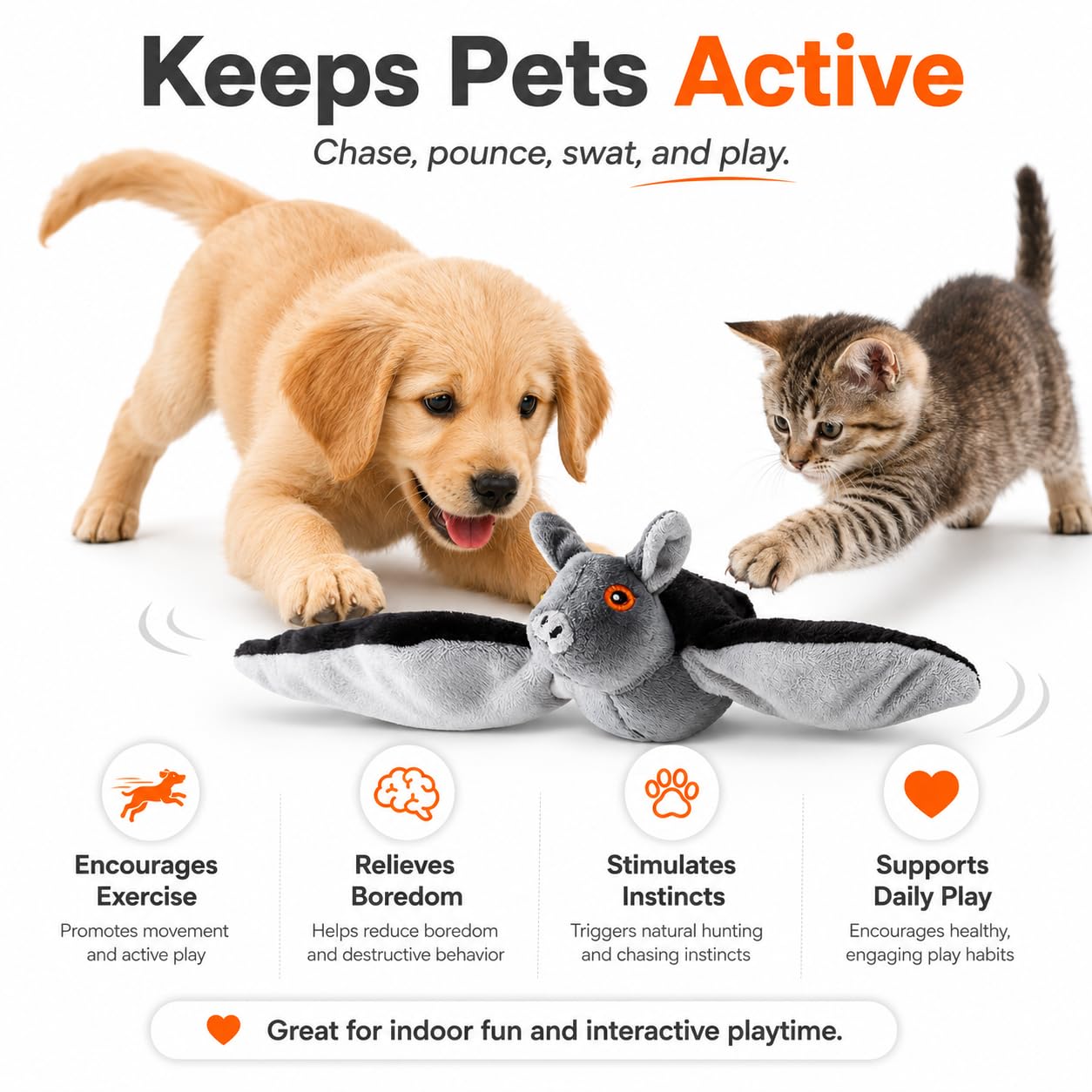 Juguete de murciélago volador para perros, juguete interactivo realista para mascotas con sonidos de chirping, juguete eléctrico de murciélago para perros y gatos, juguete de persecución y ejercicio