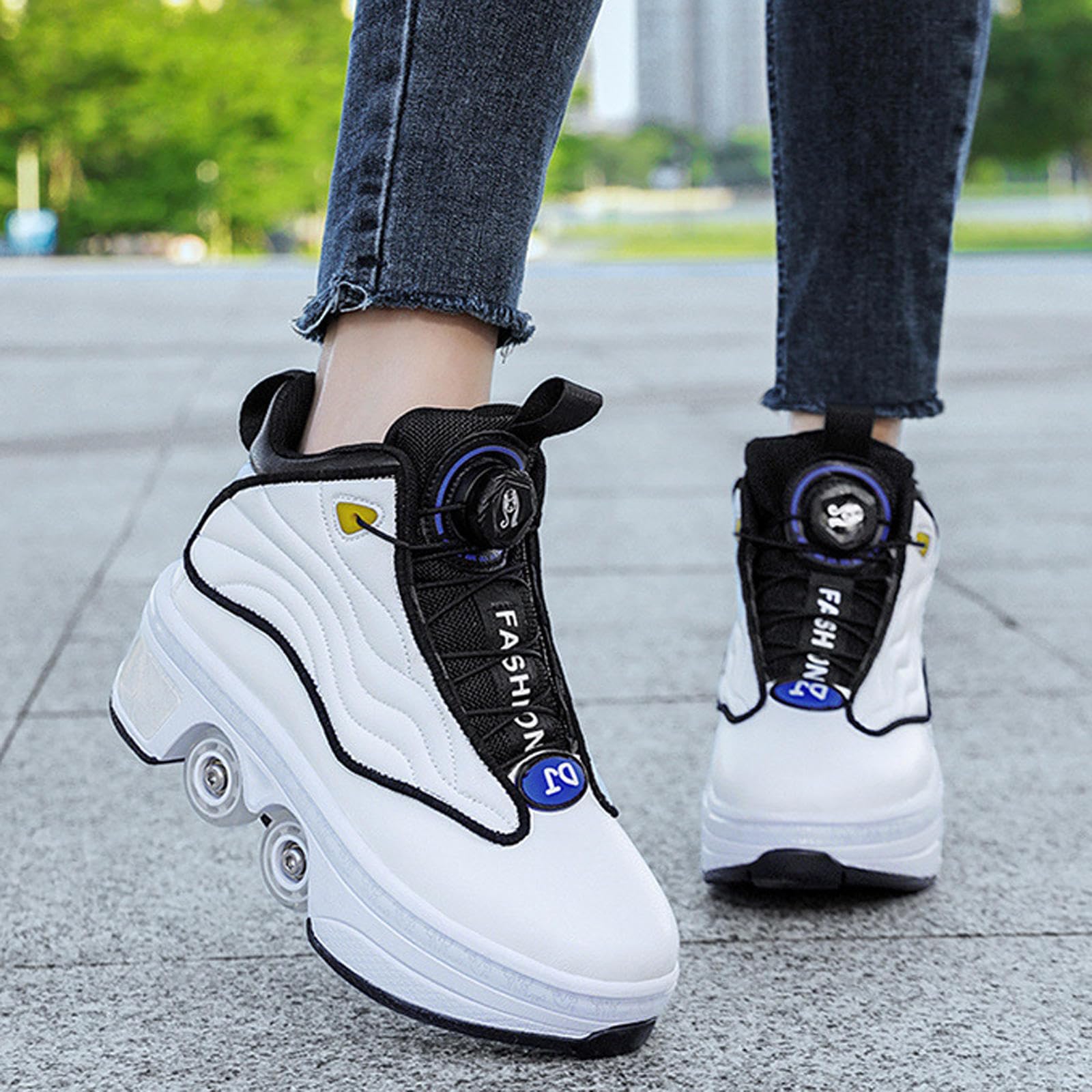 Rollschuhe, Schuhe mit Rädern, Rollschuhe Schlittschuhe Einziehbare Erwachsene, Parkour Schuhe im Freien,White-33