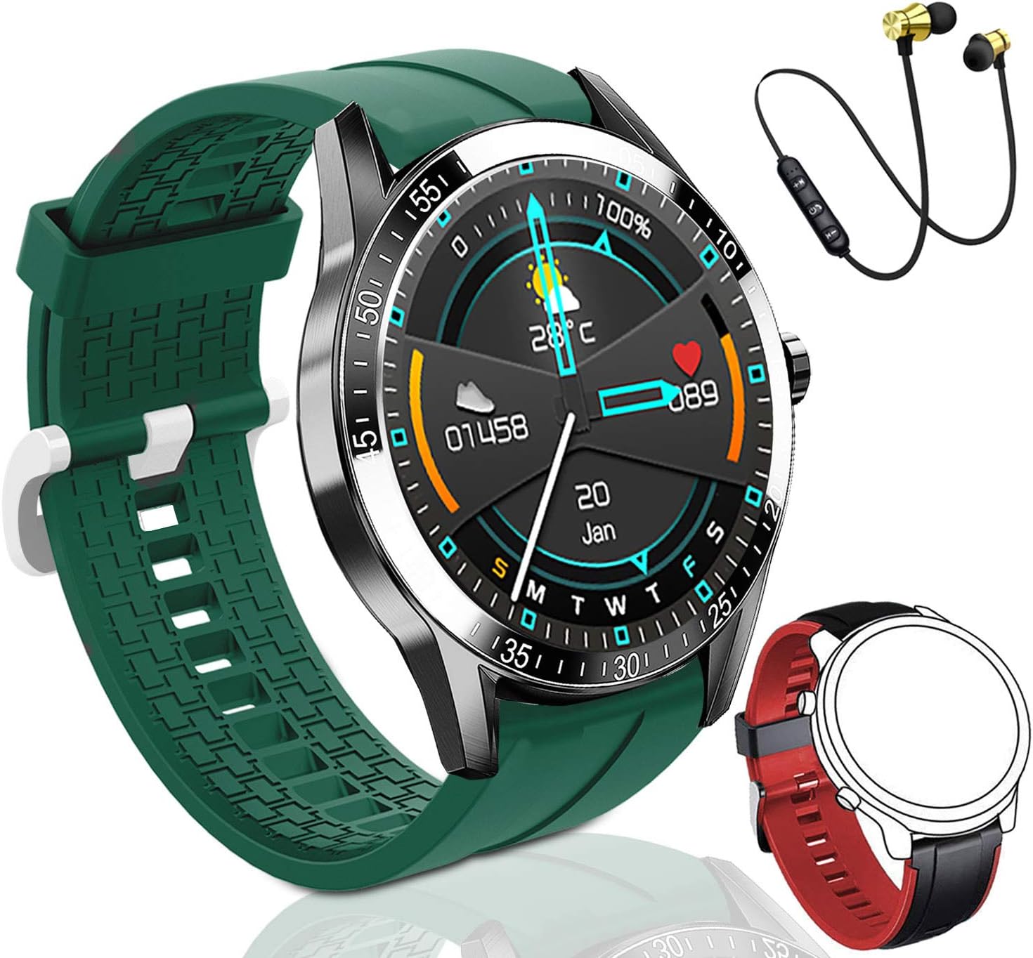 AOYODKG Smartwatch for Android Phones and Ios Phones Has Multiple Exercise  Modes, Heart Rate Sleep Monitor and Many Other Functions. Men and Women  IP68 Waterproof Smart Watch (Green): Amazon.co.uk: Watches