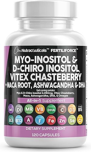 Clean Nutraceuticals Myo-Inositol & D-Chiro Inositol 2050mg Suplemento de Fertilidad Proporción 40:1 - Vitaminas Prenatales para Mujeres con