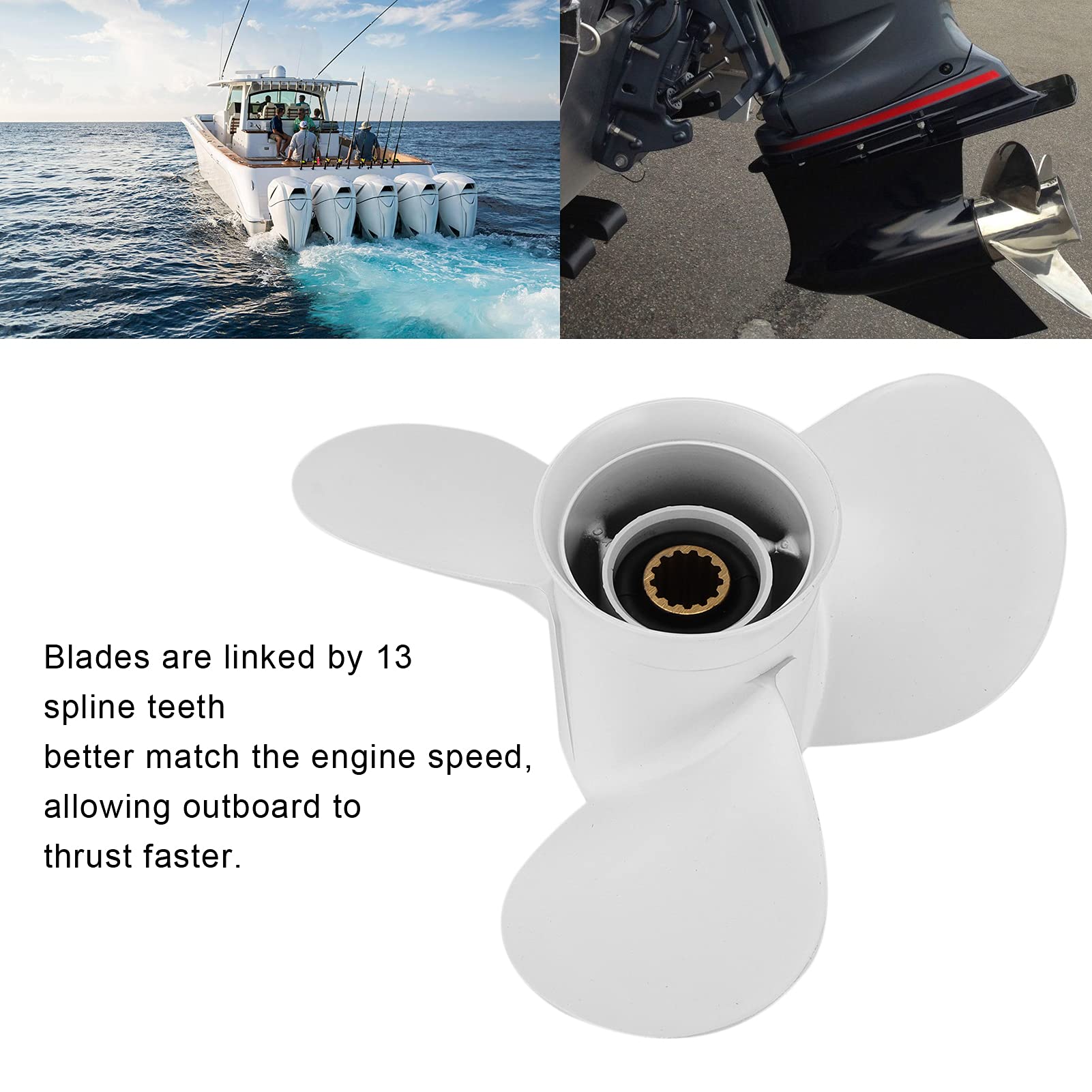 Acouto 11x15-Zoll-Propeller mit Schub, 3 Blätter 13 Zähne Rechts, Ersatz für -Außenbordmotoren 25–60 PS, Austausch des Außenbordpropellers Im Lieferumfang Enthalten,
