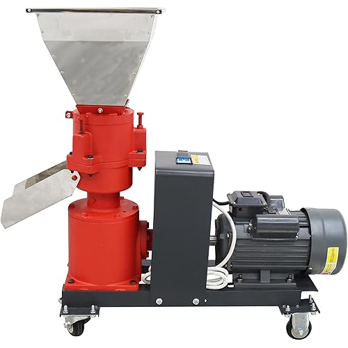 220V Feed Pellet Machine 8MM Holes Plate Chicken Feed Pellet Mill Machine with Three-Head Pressure Roller Maximum Output 150Kg/h Animal Food Maker 3.5KW Feed Granulator