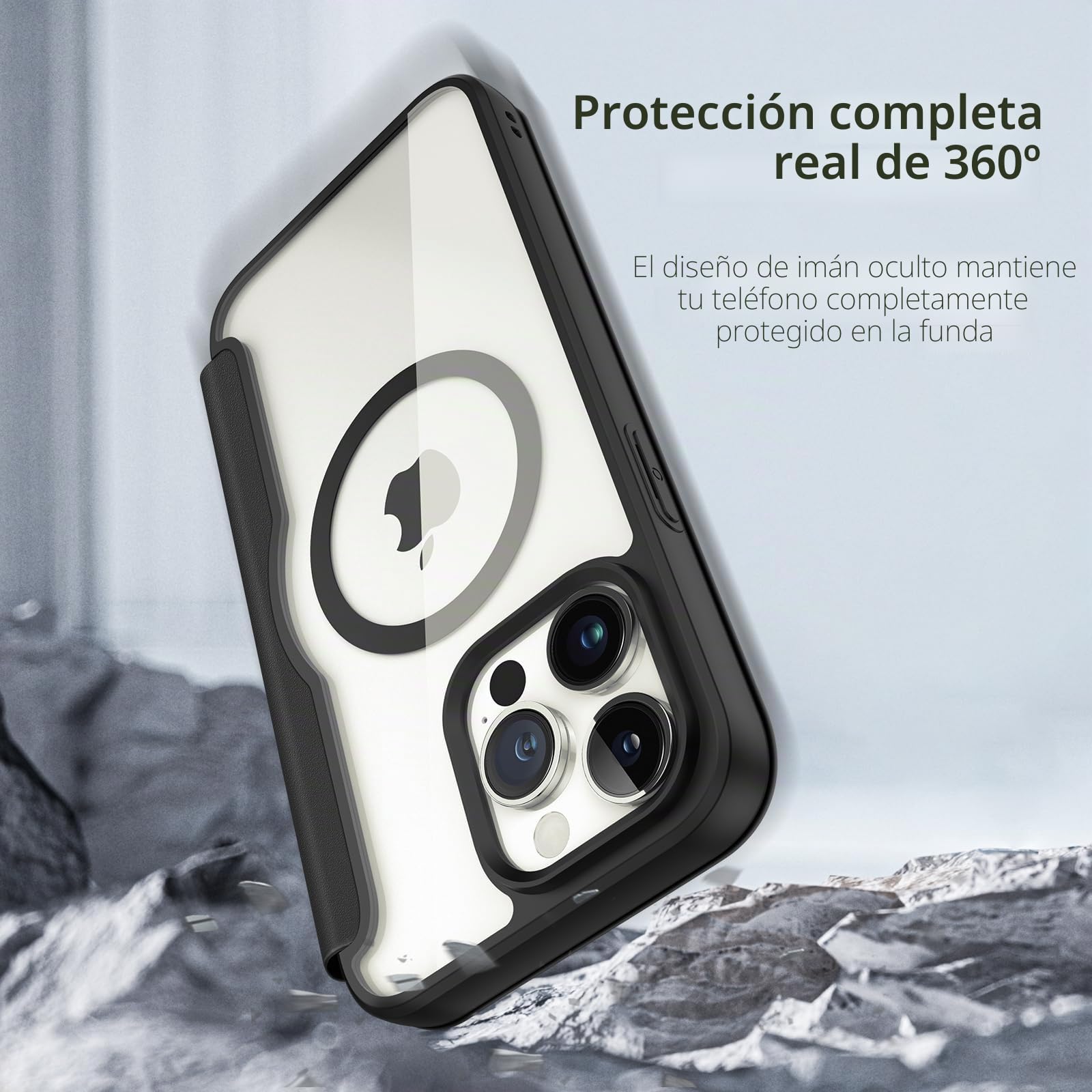 DUX DUCIS Funda Magnética para iPhone 15 Pro MAX, [Compatible con MagSafe] Cuero Premium Cierre Magnético Flip Folio Carcasa para Apple iPhone 15 Pro MAX (Negro)