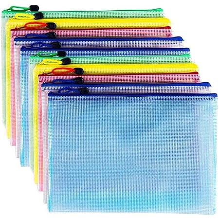 Download File & Folder Accessories File Bag,12pcs 4 Color A4 Paper Plastic Zipper File Bag PVC Waterproof ...