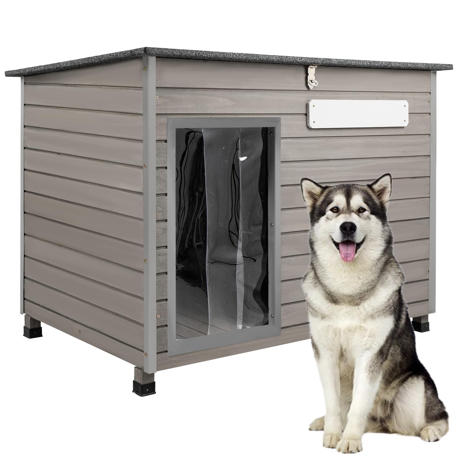 43" L Large Dog House Outdoor Weatherproof Wooden Igloo Dog House with Chew-Proof Iron Frame for Small to Large Dogs,Waterproof House for Dogs Outside PET65-Grey