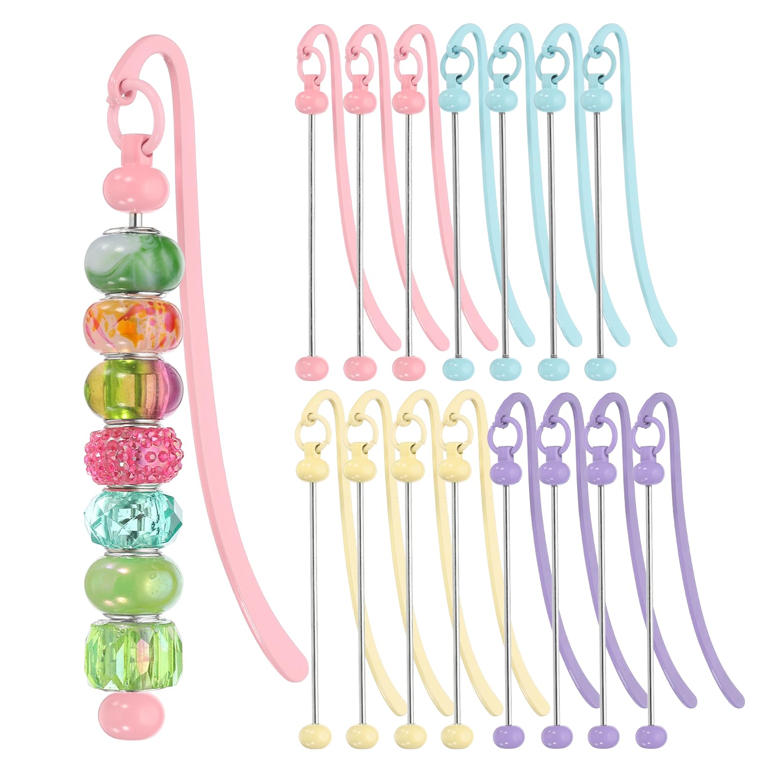 PATIKIL 16 Pcs Beadable Bookmarks, DIY Metal Blank Bar Bookmark Bead Craft Jewelry Pendant Charm Book Mark for Gift Teacher Office Supplies Home Crafts, Candy Color Set