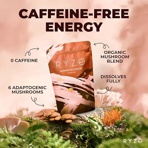 Miniatura 3 de RYZE SUPERFOODS Champiñones de achicoria con 6 hongos adaptogénicos orgánicos, café keto descafeinado con raíz de achicoria para energía,