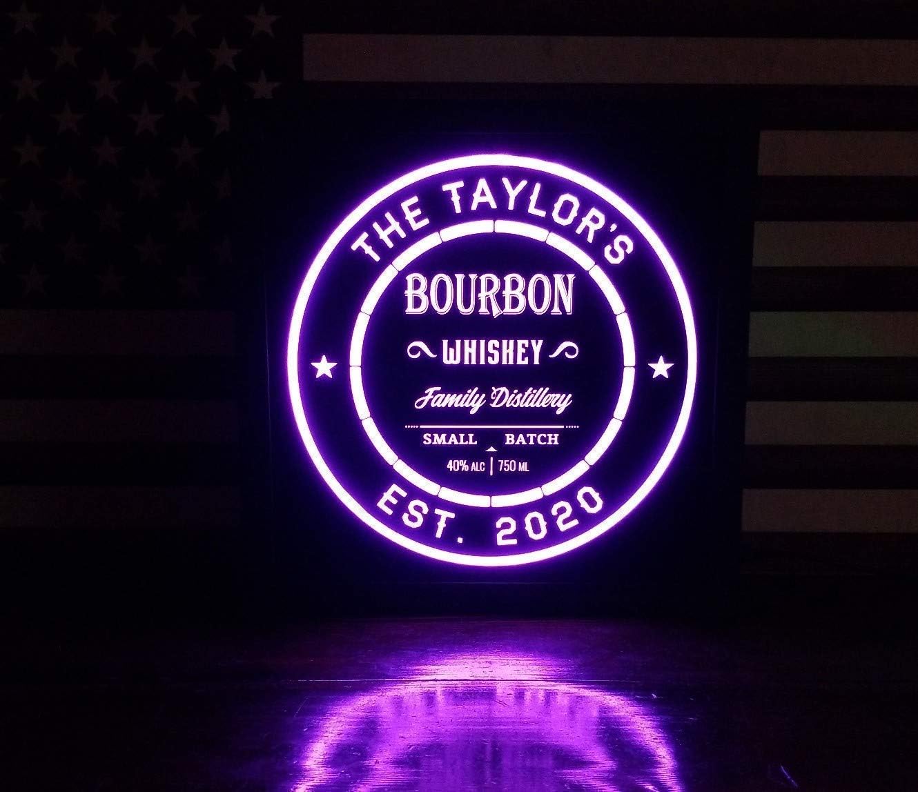 Personalized Bourbon Whiskey Sign LED – Custom Distillery for Home Bar or Lounge – 12x12 Wood Frame RGB Engraved Light Box with Remote Control - by Bones & Smoke Co