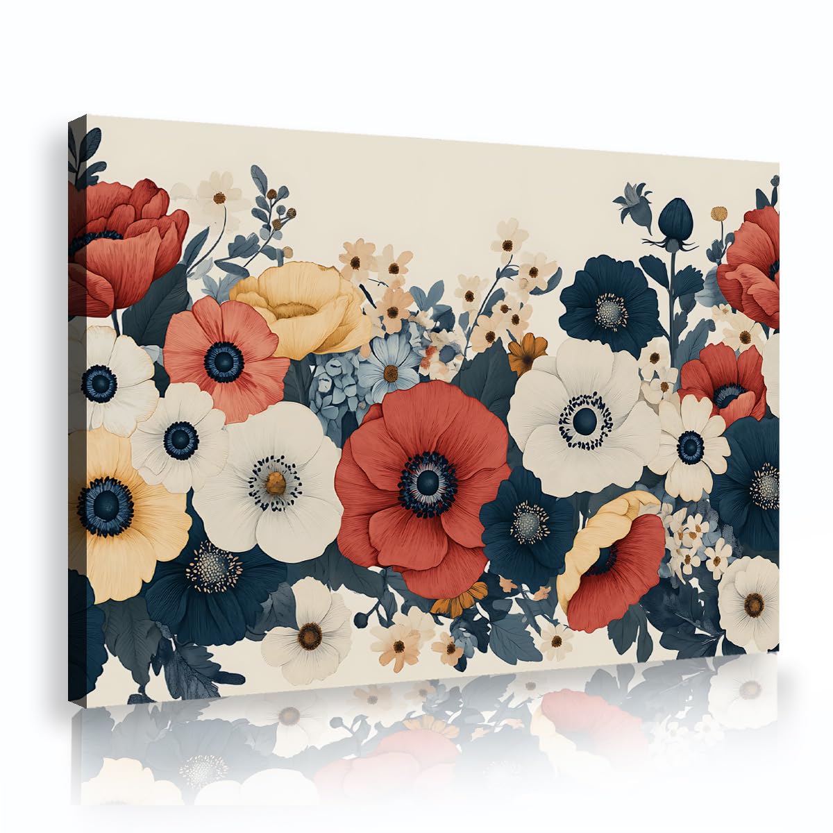 Via Vela Panoramic Floral Framed Wall Panel Wildflower Border Meadow Pattern Poster Vintage William Morris Style Canvas Artwork For Corridor Dining Room Decor 80x120cm
