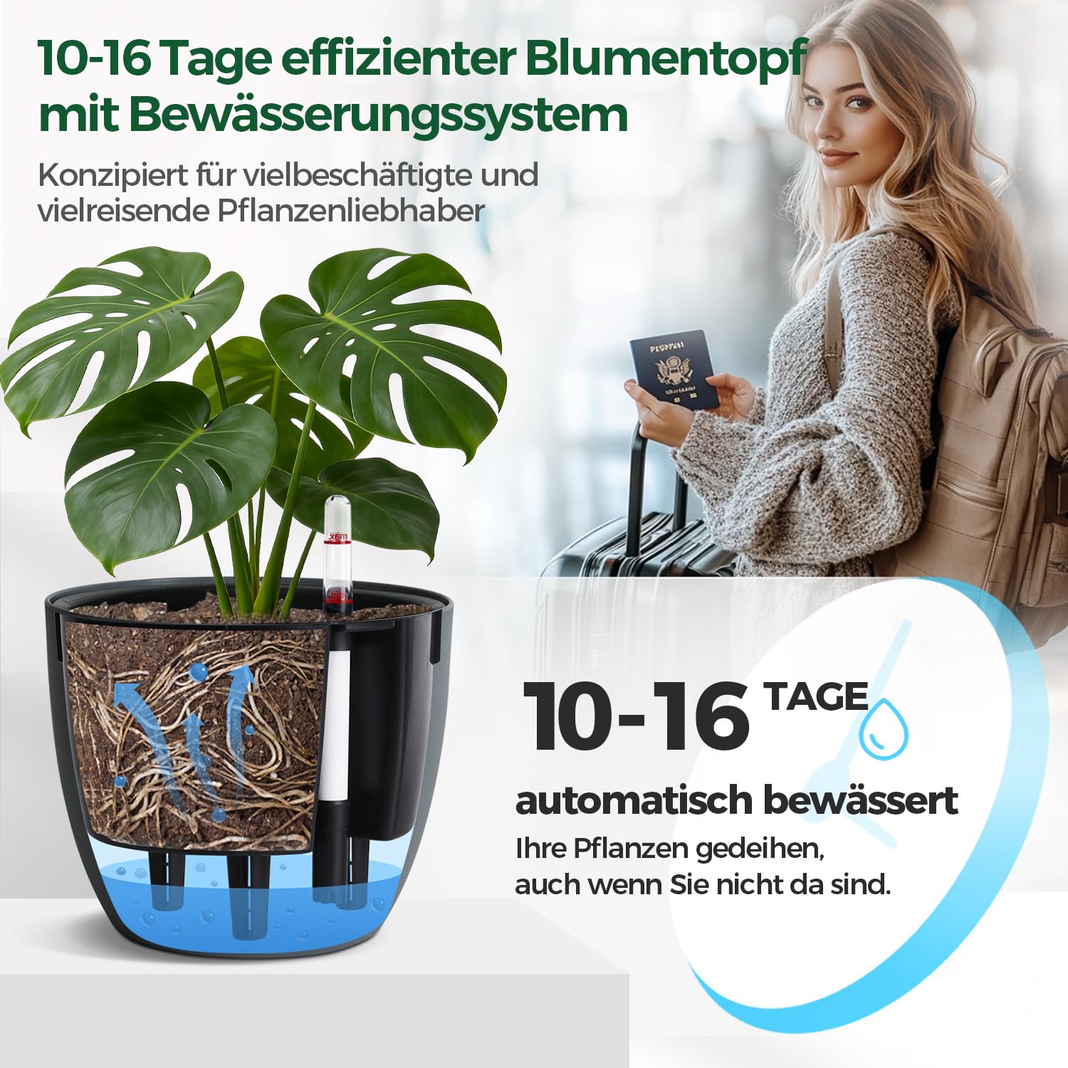 T4U 2Pcs 20cm Selbstbewässerungstopf mit Wasseranzeiger, Praktischer Blumentopf für vielbeschäftigte Anfänger und Gärtner,Plant Pot geeignet für Monstera/Rosmarin für den Innen und Außenbereich (Grau)