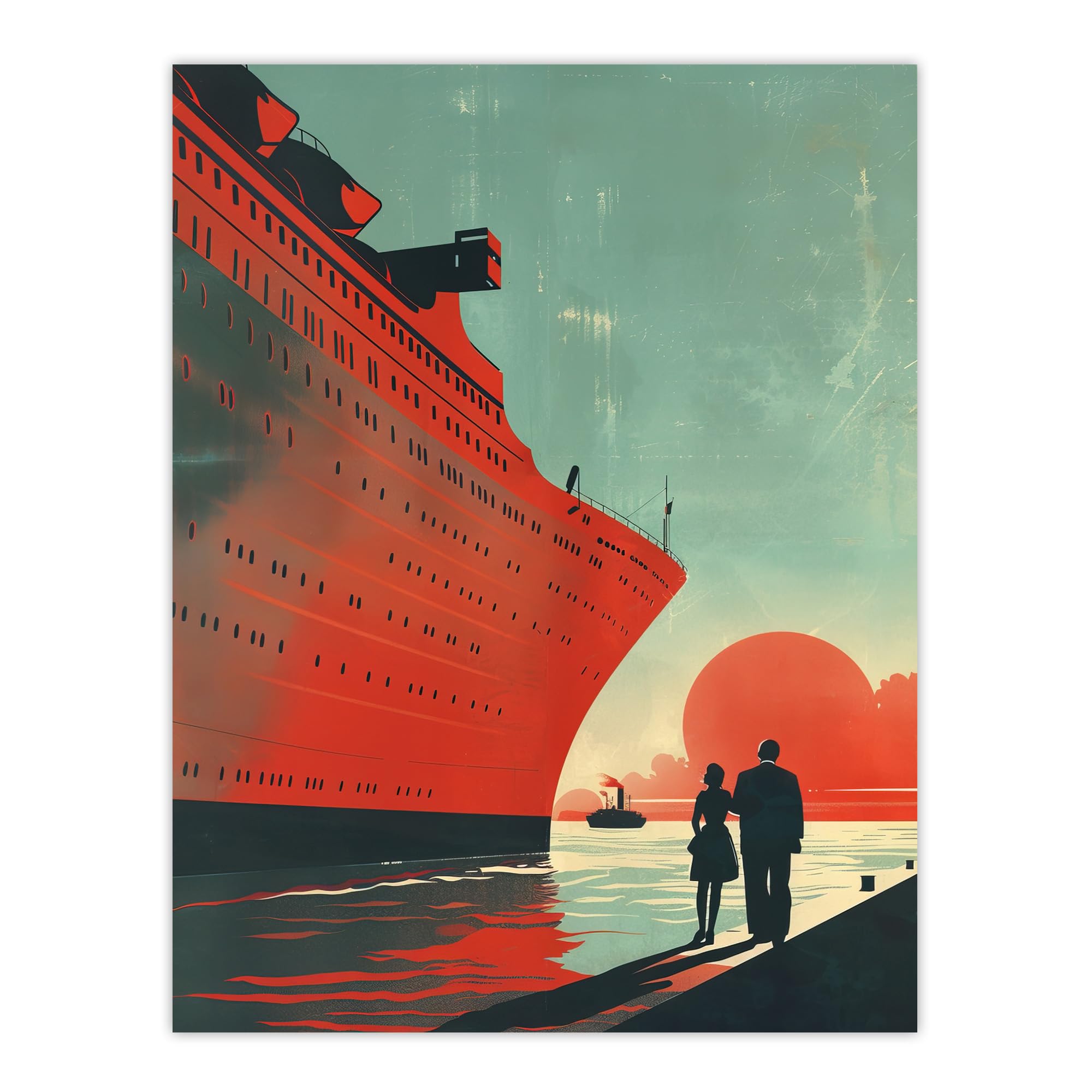 Artery8 Unframed 18X24" Cruise Ship Sunset Harbour Red Blue Travel Advert Living Room Large Wall Art Poster Print Thick Paper 18X24 Inch