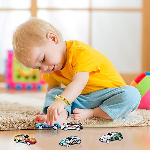 Miniatura 6 de Juego de 98 piezas de suministros de fiesta de autos de carreras, juego de decoración temática de cumpleaños de carreras con mini autos de carreras,