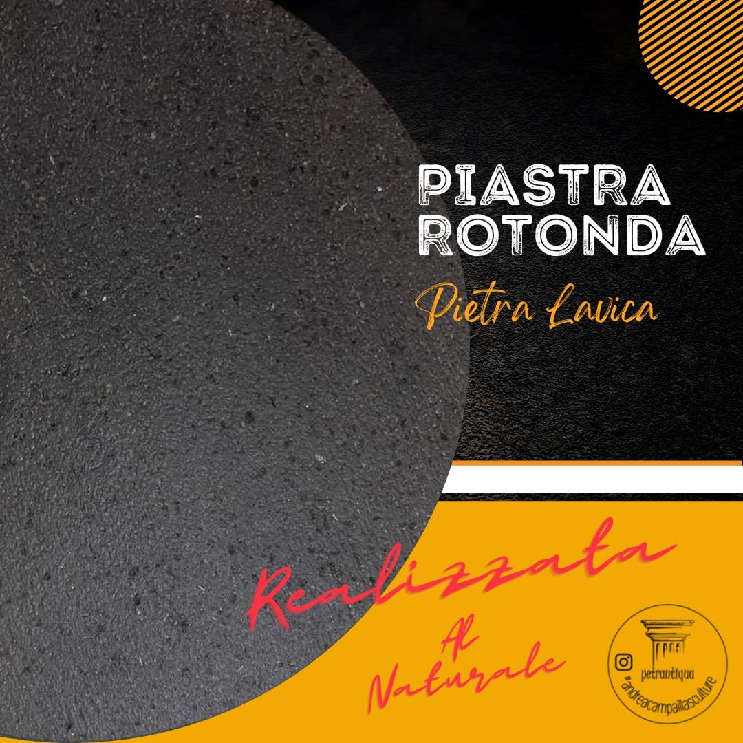Petrantiqua® Piastra Refrattaria Rotonda Artigianale Barbecue in Pietra Lavica Etna Liscia Ruvida da 2 e 3 cm di Spessore Ottima per Carne Pesce e Verdure (Diametro 35 Cm Ruvida Spessore 2 Cm)
