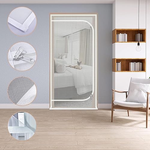 Miniatura 3 de QWR Puerta mosquitera reforzada para gatos, se adapta a puertas de 32 x 80 pulgadas, puerta mosquitera gruesa a prueba de gatos con cierre de