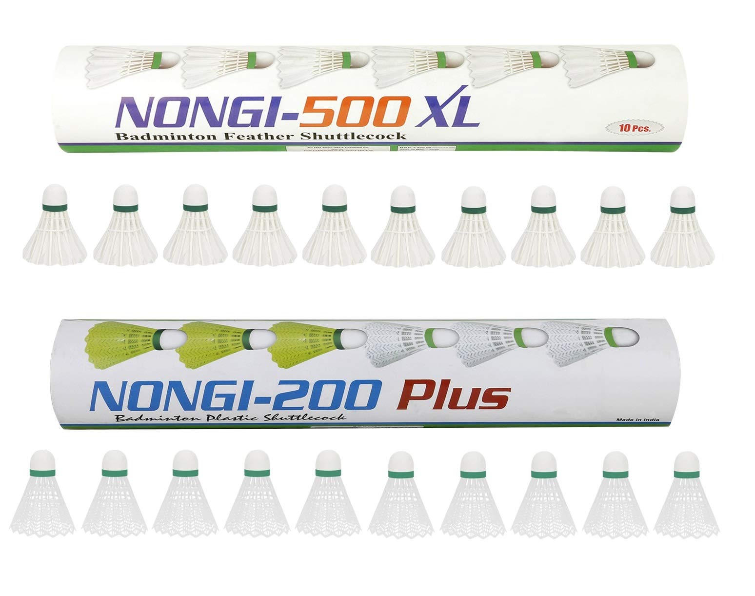 Nongi Combo Pack of 20 Shuttlecocks 500XL(10 White Feather), 200 Plus(10 White Plastic) for Outdoor Indoor Sports (B08FCDKKL1) Amazon Price History, Amazon Price Tracker