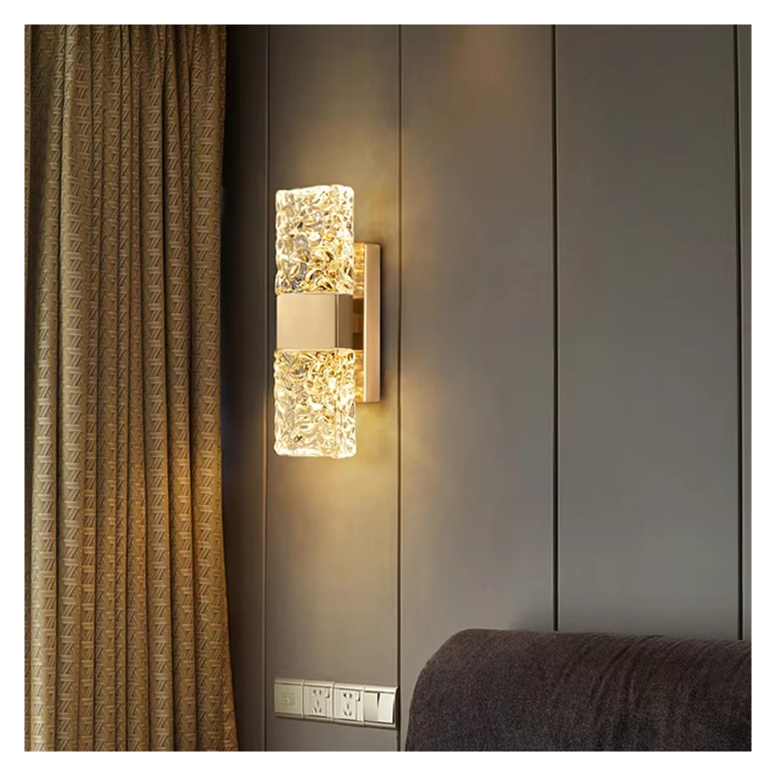 ZTCHSENZT Golden Copper Wall Lamp Luxury Crystal Light Aisle Stair Wall Light for Parlor Bedroom Cloakroom,Cool White-9 * 29cm