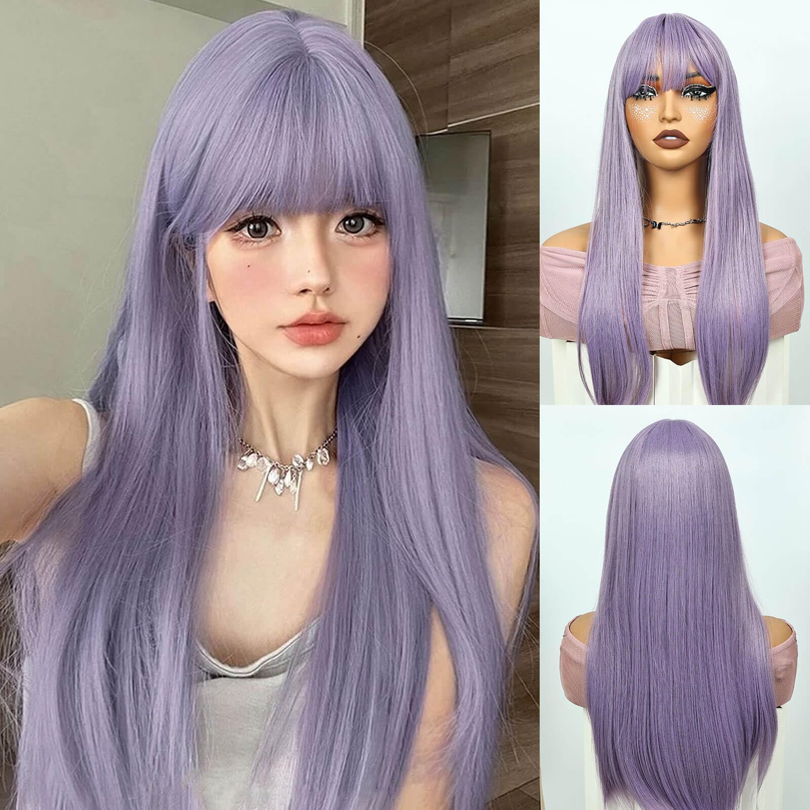 Creamily Long Purple Wig with Bangs