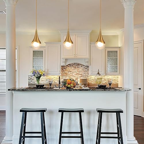 Miniatura 2 de Dijiahua Paquete de 3 lámparas colgantes doradas para isla de cocina, modernas lámparas colgantes de latón con globo de vidrio transparente, mini