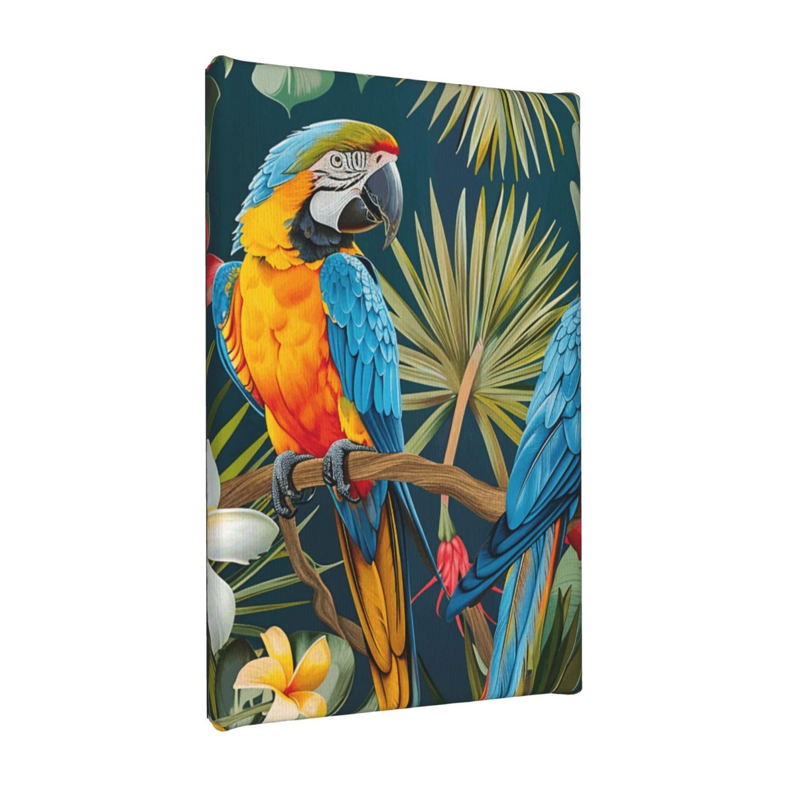 YKLJG Tropical plants and parrots Printed Wall Art Canvas Painting 20x30 CM Wooden Framed Picture Painting Artwork Prints for Bedroom Kitchen Home Office Decor