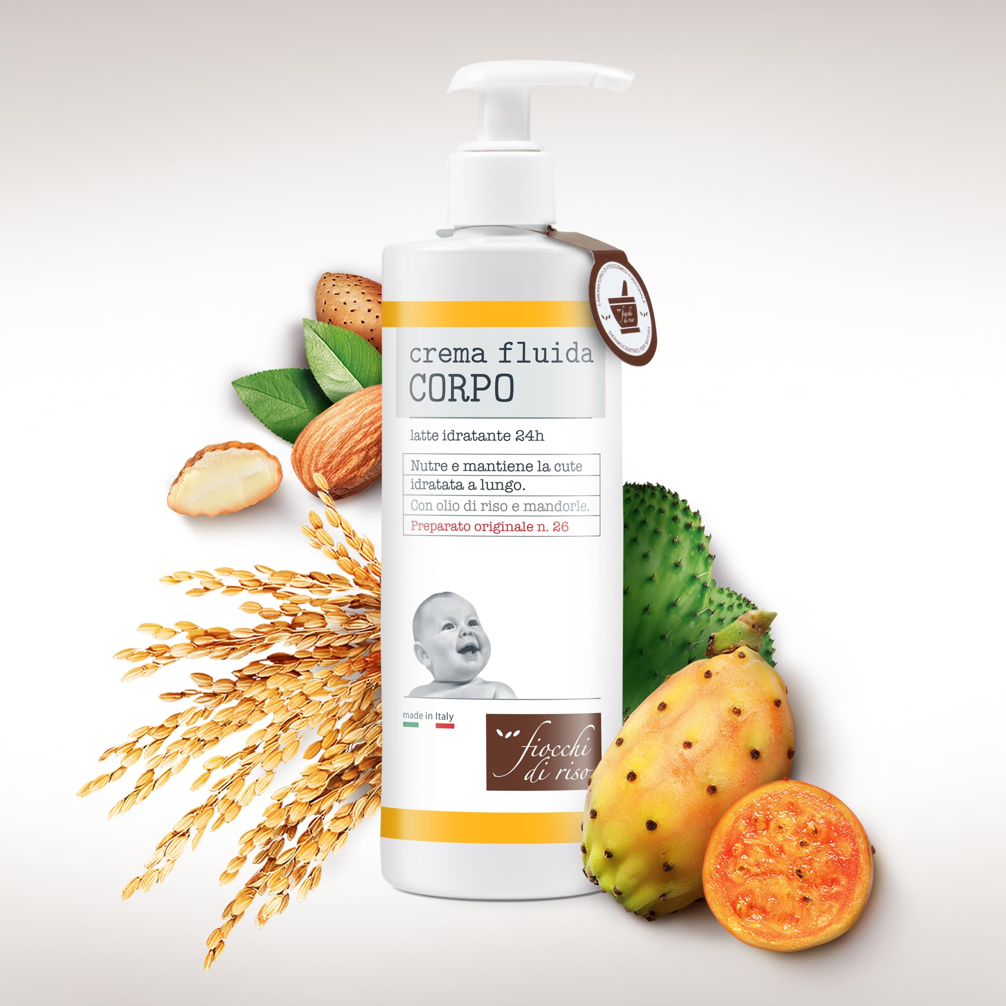 Fiocchi di Riso Crema fluida Corpo 400ml Idratazione Neonati Latte idratante