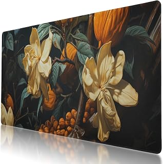 Durable Cocoa Bean Plant Design Mouse Pad 35.5 x 16 Inch with Non-Slip Base, Waterproof, Comfortable for Extended Gaming