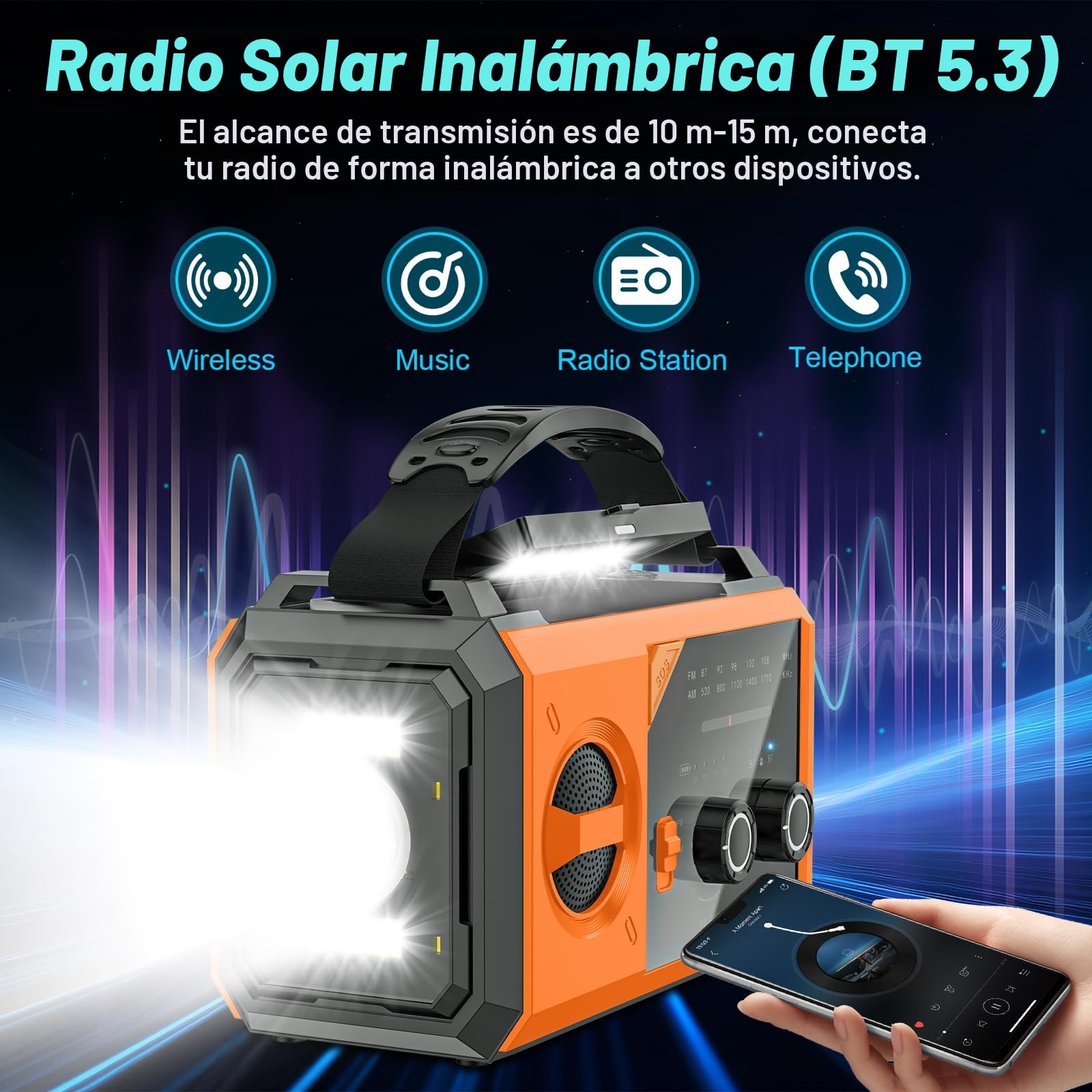 Wholede 27000mAh Radio de Manivela, Am/FM Bluetooth Radio Portátil de Emergencia con Cargador de Teléfono Móvil