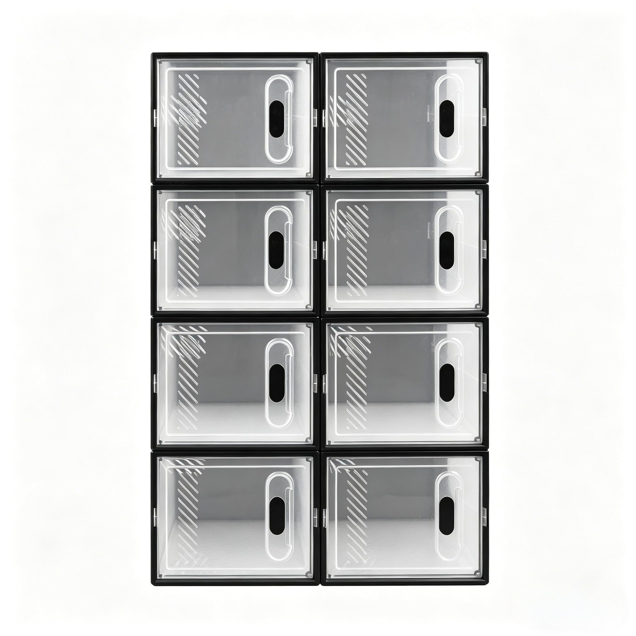 Caja de almacenamiento de zapatos apilable, juego de 8, transparente | Cajas de almacenamiento modulares para zapatero, 20 kg, color negro
