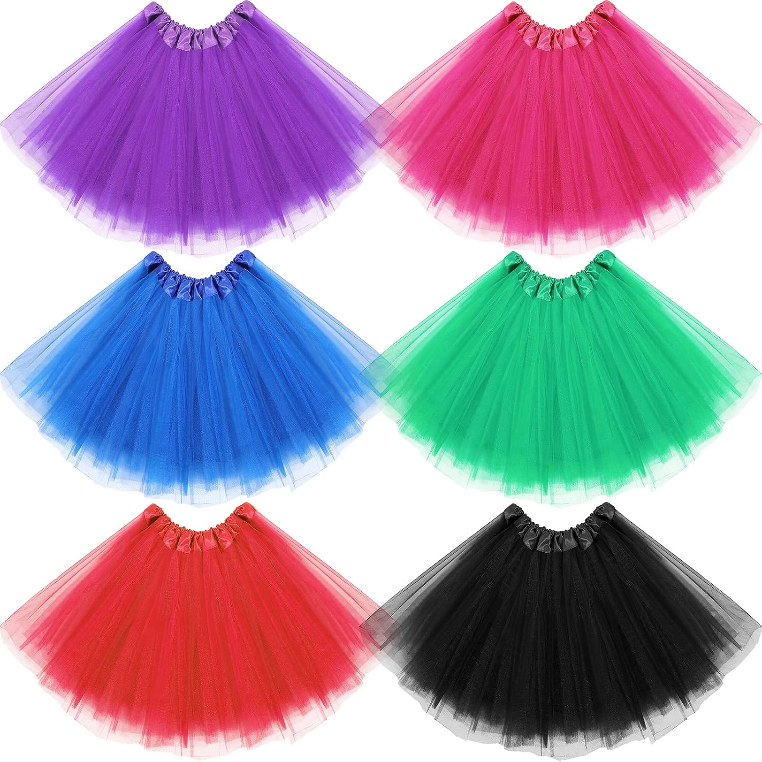 6 Pack Halloween Tutu Skirts for Women 4 Layers 80s Elastic Short Skirt Cosplay Costume Halloween Party Favor