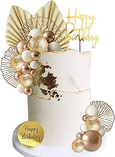 White Gold Balls Cake Toppers Balls Birthday Cake Decorations for Birthd...