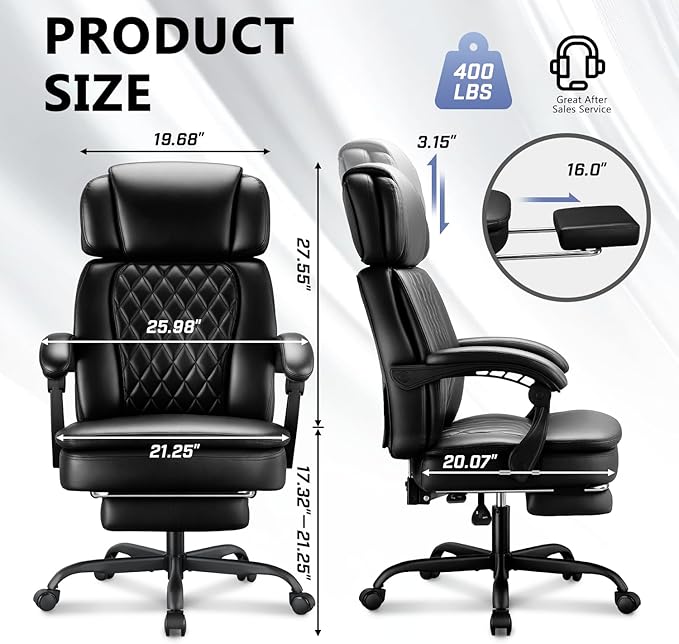 Silla De Oficina Ejecutiva Ergonómica Con Reposapiés Negra miniatura 3
