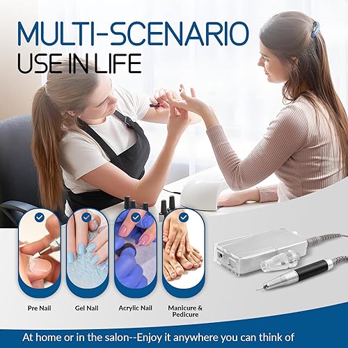 Miniatura 6 de BAOSHISHAN Taladro de uñas profesional, taladro eléctrico portátil de 35000 rpm, recargable e inalámbrico, con estuche para uñas de gel acrílico,