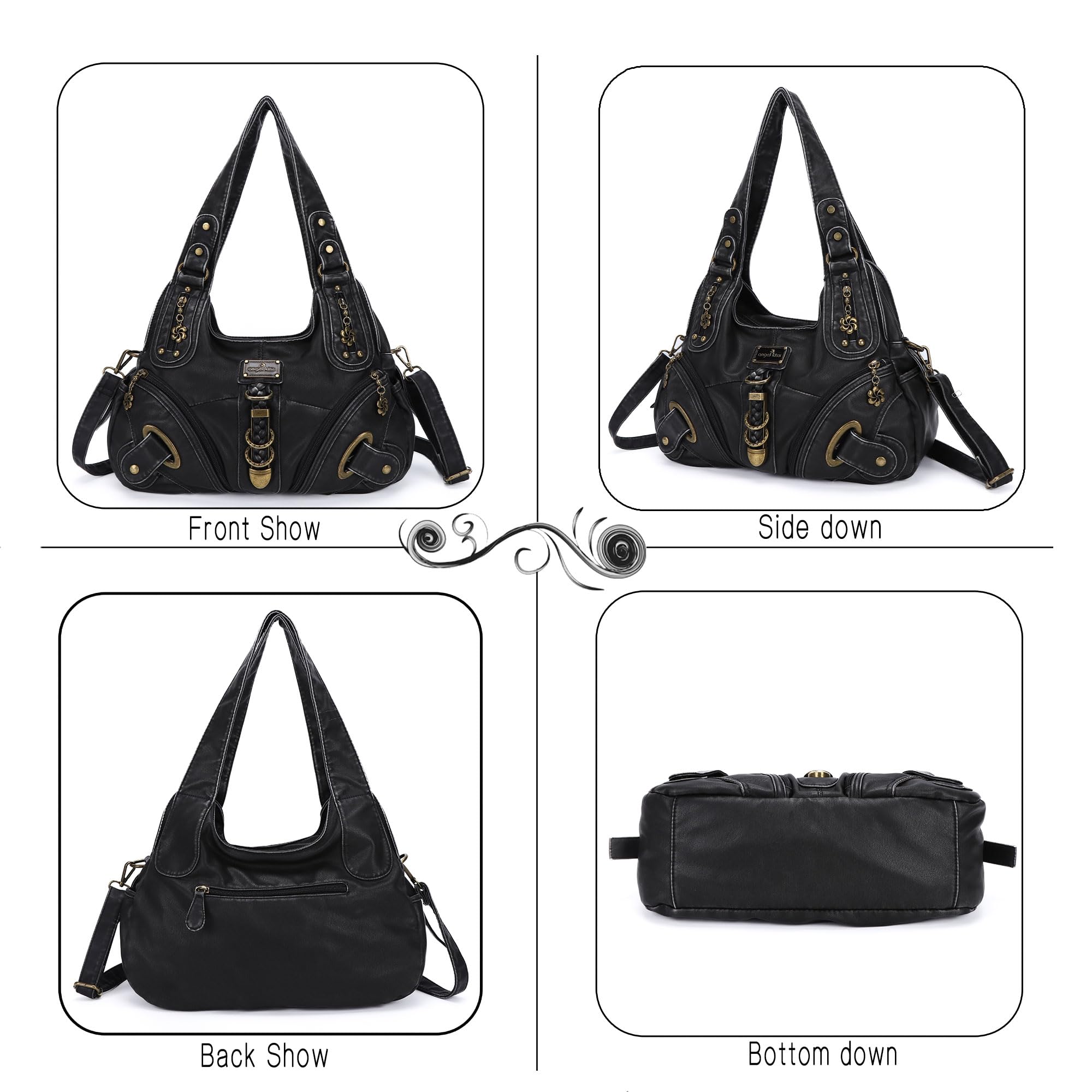 Angelkiss Hobo portfele i torebki dla kobiet, torba na ramię, duża, do codziennego użytku, 801Black