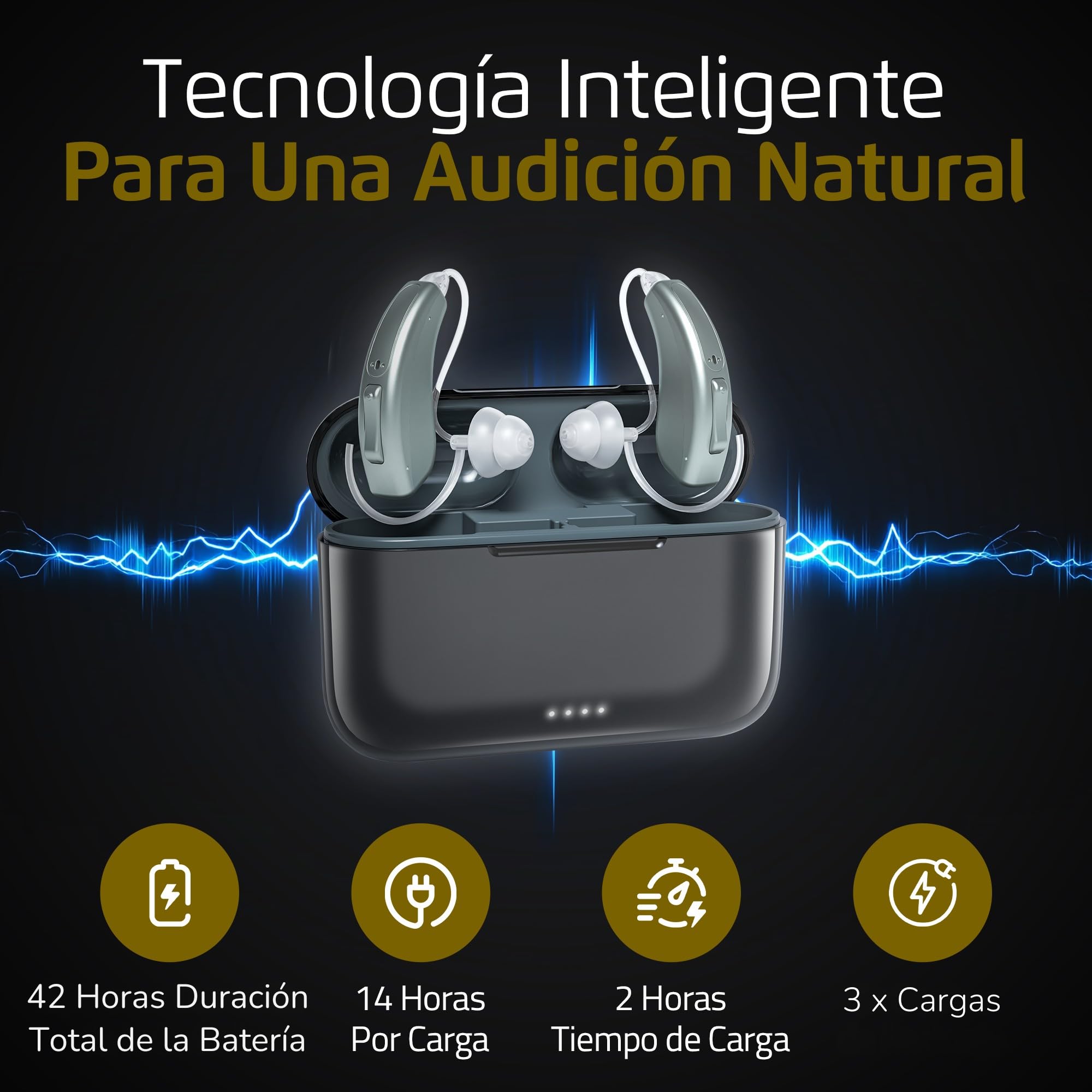 Amplificador Auditivo Recargable - Amplificador de Sonido para Mayores Inalámbrico con Bluetooth para Llamadas y Música y APP Móvil, 16 Canales de Nueva Generación, Invisible, Manual y APP en Español
