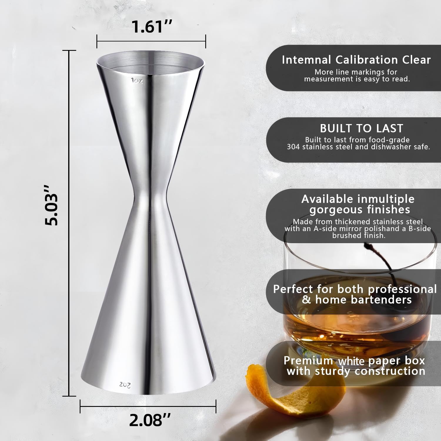 Japanese Cocktail Jigger - 2oz & 1oz Stainless Steel -5