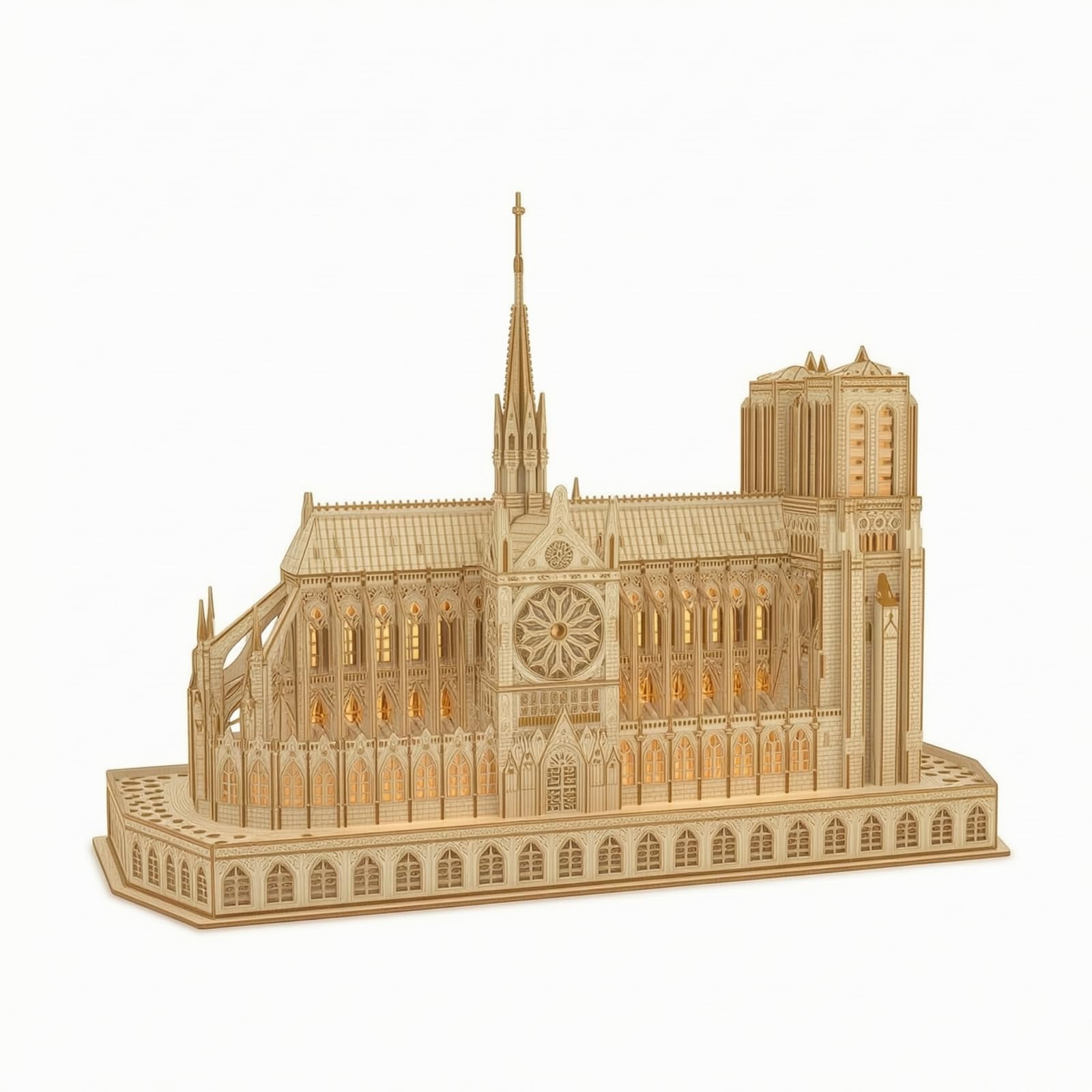 Puzzle Educativo 3D in Legno Cattedrale Gotica Modellino Architetturale Kit di Costruzione Assemblaggio Manuale Base Rettangolare Solida Materiale