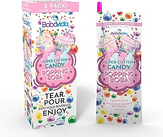 BOBAVIDA Super Cotton Candy Popping Boba - 5 Boba Packets with Straws for Drinks, Desserts & Food Toppings - Non-GMO Poppi...