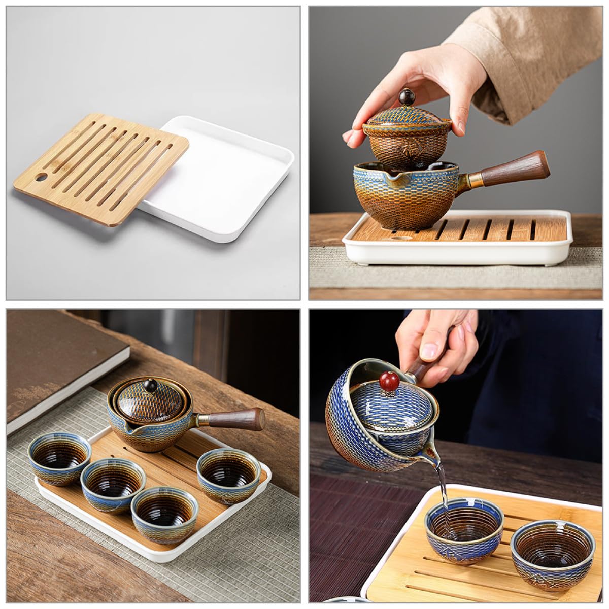 VALICLUD Juego de Té Diseño Elegante para Actividades al Aire Libre Tetera Giratoria de Cerámica y Taza Portátil para Viaje y Regalo para Aficionados al Té