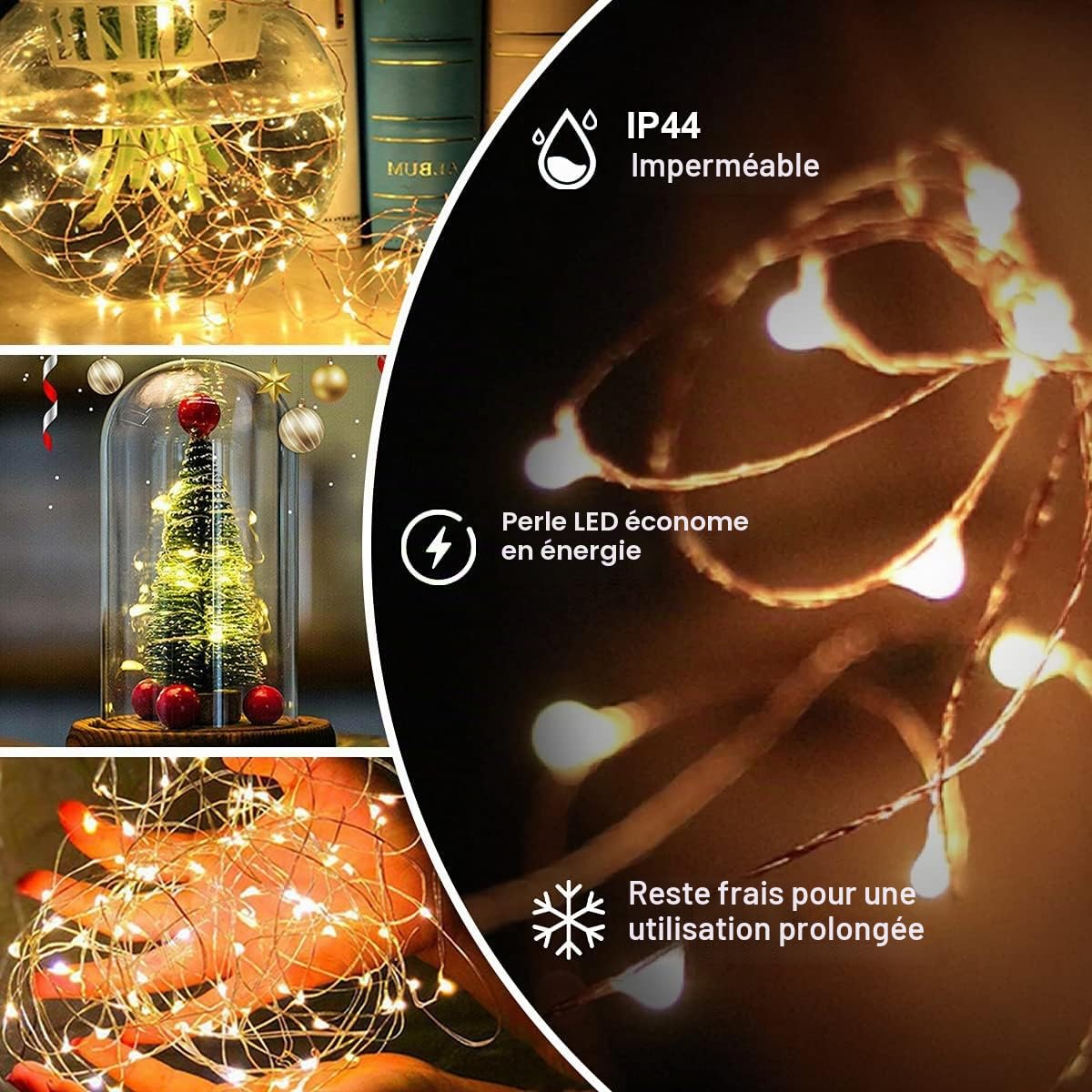 30m Plug in Guirlande lumineuse Blanc Chaud 300 LED Guirlande lumineuse d'intérieur en cuivre avec télécommande pour arbre de Noël, terrasse, jardin, porche, fête de mariage (lot de 2)