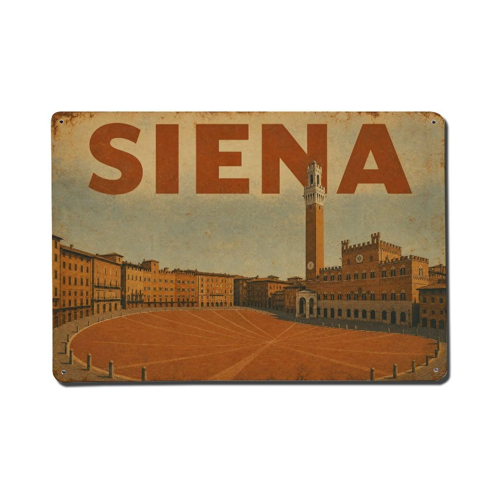 Huiyhb 8X12inch(20X30cm) Vintage Travel Siena Piazza Campo Panoramic Square Italy Metal Tin Sign