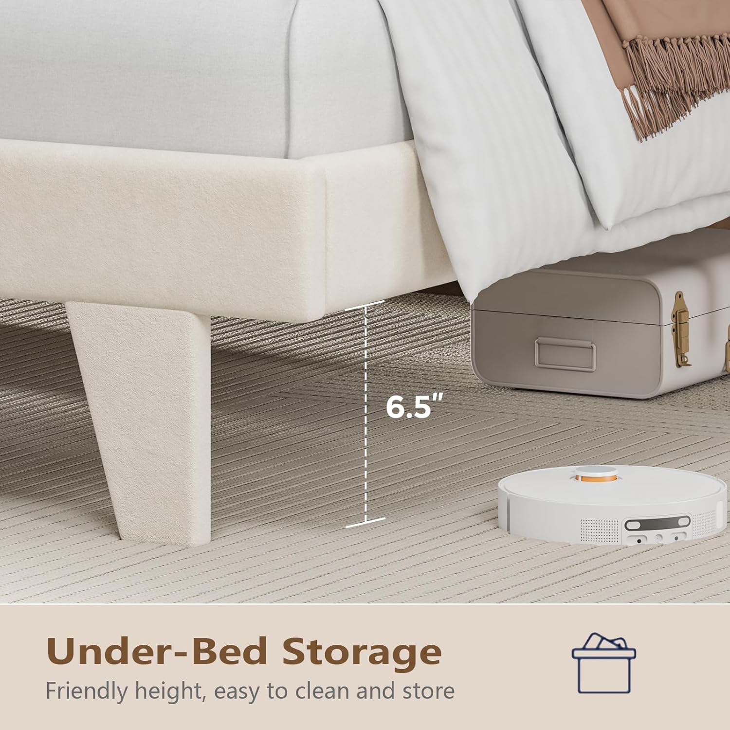 LED Queen Size Bed Frame with USB Charging Station, Velvet Upholstered Platform Bed Frames with Button Tufted Wingback Storage Headboard, Wooden Slats Support, No Box Spring Needed, Beige