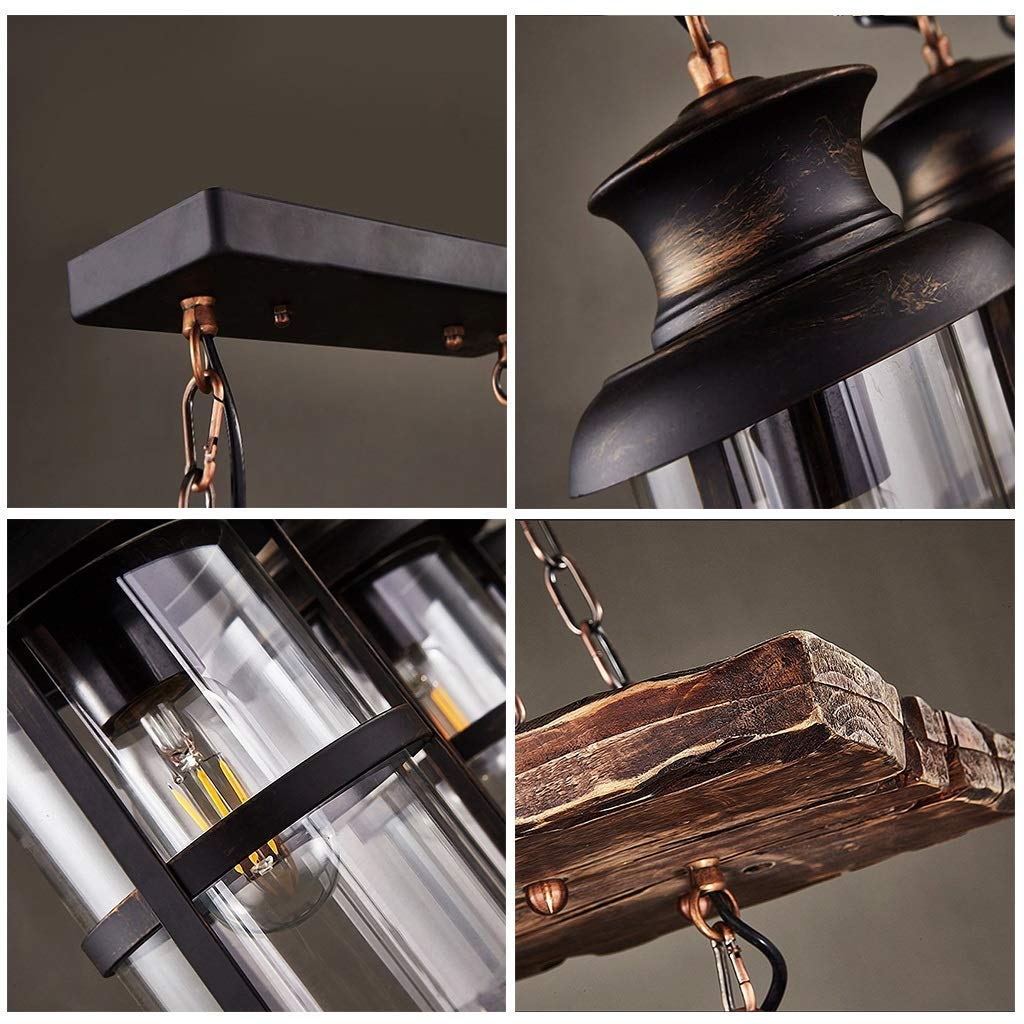 Vintage Pendellampe E27 Industrielle Pendelleuchte Retro Holz Hängeleuchte Schwarz Eisen und Glas Lampenschirm Höhenverstellbar Loft Kronleuchter Innen Hängelampe für Esszimmer Wohnzimmer Bar Cafe …