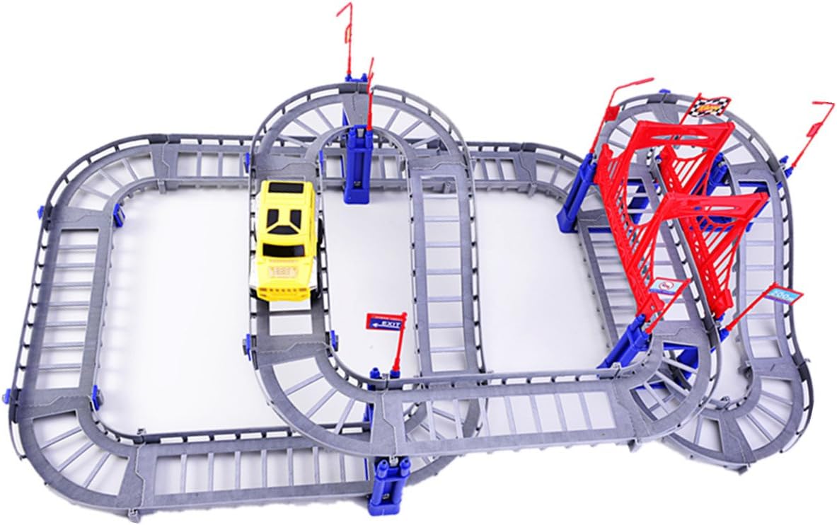 MEYALL Flexible Race Car Track Sets, Bendable Assembly Battery-Powered Car Toys, Train Tracks Railways Slots for Boys Girls Kids (Battery Not Included)