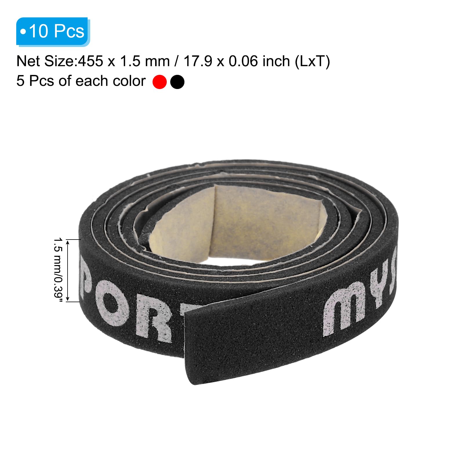 PATIKIL 18x0.4 Table Tennis Racket Edge Tape, 10 Pack Ping-Pong Racquet Side Tape Protect The Edges of Rubber and Blade for Paddles Racket, Red, Black