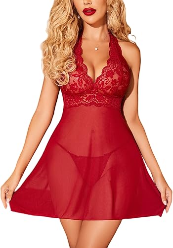 Halter Avidlove,Babydoll de encaje con tirantes. Lencería Halter